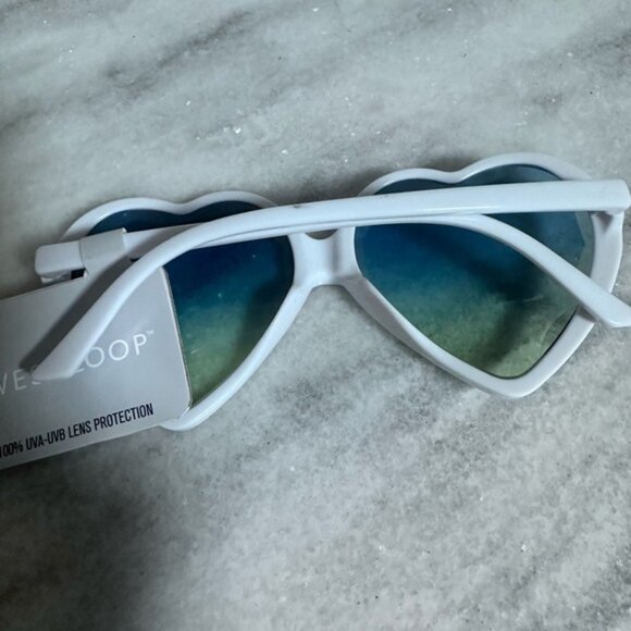 Heart-Shaped White Sunglasses with Blue Lenses - Picture 2 of 5